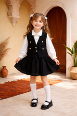 Miniworld Girls Trendy 3-Piece Cotton Dress Set (Pink & Black)