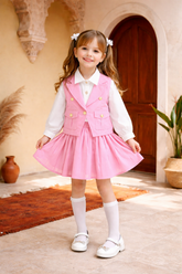 Miniworld Girls Trendy 3-Piece Cotton Dress Set (Pink & Black)