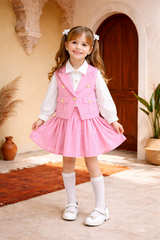 Miniworld Girls Trendy 3-Piece Cotton Dress Set (Pink & Black)