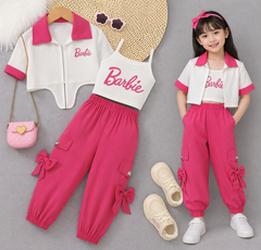 3 Pcs Barbie Girls Set – China Yarn Courty with Inner & Cotton Cargo Jogger Pant