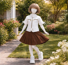 Girls Premium 3 Pcs Outfit – Cotton Skirt with Fancy Jacket Set