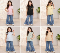 Girls Cotton Shirt with Denim Pant – Stylish Kids 2 Pcs Outfit