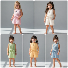 Girls Summer Romper | Soft Cotton Kids Jumpsuit with Belt – Multicolor Collection