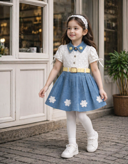 Pear Kids Elegant Lace Denim Dress for Girls – Stylish Party & Casual Wear