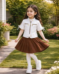 Girls 3 Pcs Fancy Suit – Cotton Kurti, Inner & Skirt | Pear Kids