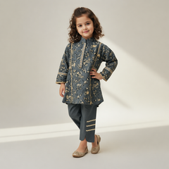 Girls Printed Cotton Kurti Set – 2 Pcs Outfit | Embroidered Design |