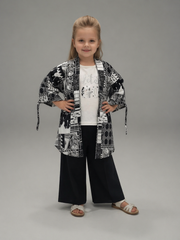 Kids Girls 3 Piece Printed Cotton Outfit – Black & White Casual Set