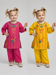 Girls Embroidered Lawn Kurti Set (Pink & Yellow) – Kids Ethnic Wear