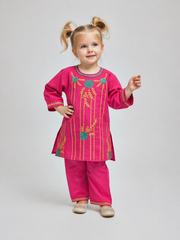 Girls Embroidered Lawn Kurti Set (Pink & Yellow) – Kids Ethnic Wear