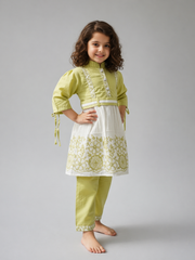 Kids Embroidered Lawn Suit – 2 Colors (Green & Pink)