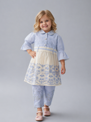 Kids Embroidered Lawn Suit – Pink & Blue