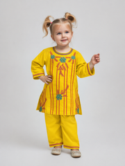 Girls Embroidered Lawn Kurti Set (Pink & Yellow) – Kids Ethnic Wear