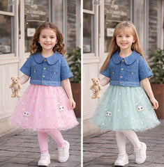 Girls Jeans Courty China Net Frock with Tides (2 Colors)