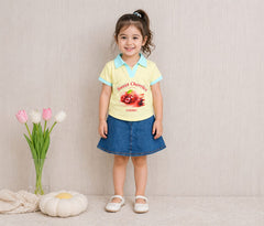 Girls Sweet Cherries Top with Denim Skirt – Lycra Jersey Kids Outfit Set