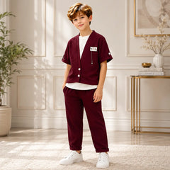 Boys 3 Piece Casual Co-Ord Set (4–7 Years) | T-Shirt, Cardigan & Wide Leg Pants