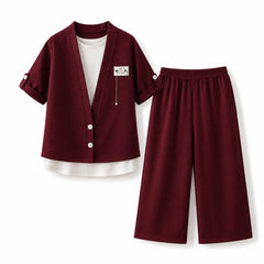Boys 3 Piece Casual Co-Ord Set (4–7 Years) | T-Shirt, Cardigan & Wide Leg Pants