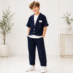 Boys 3 Piece Casual Co-Ord Set (4–7 Years) | T-Shirt, Cardigan & Wide Leg Pants
