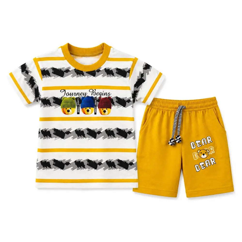 Baby Boys Journey Begins Bear Summer Co-Ord Set | 2 Piece Cotton Outfit