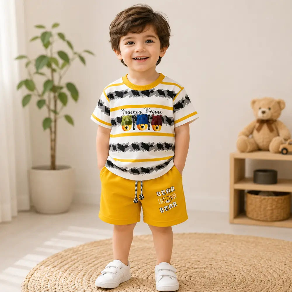 Baby Boys Journey Begins Bear Summer Co-Ord Set | 2 Piece Cotton Outfit