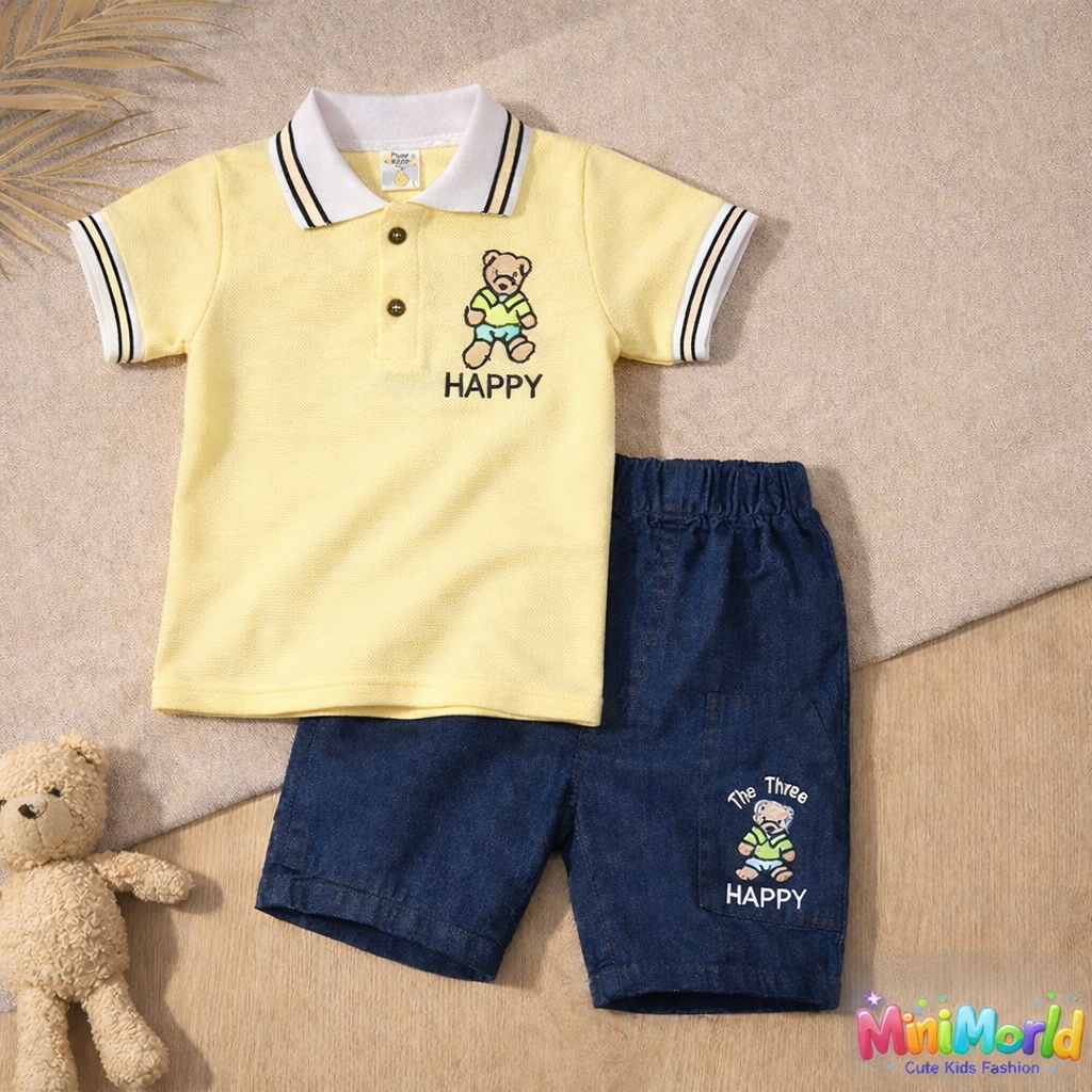 MiniWorld Kids Polo Set – Cute Teddy Summer Outfit (2 Colors)