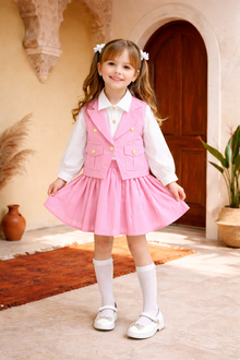 Miniworld Girls Trendy 3-Piece Cotton Dress Set (Pink & Black)