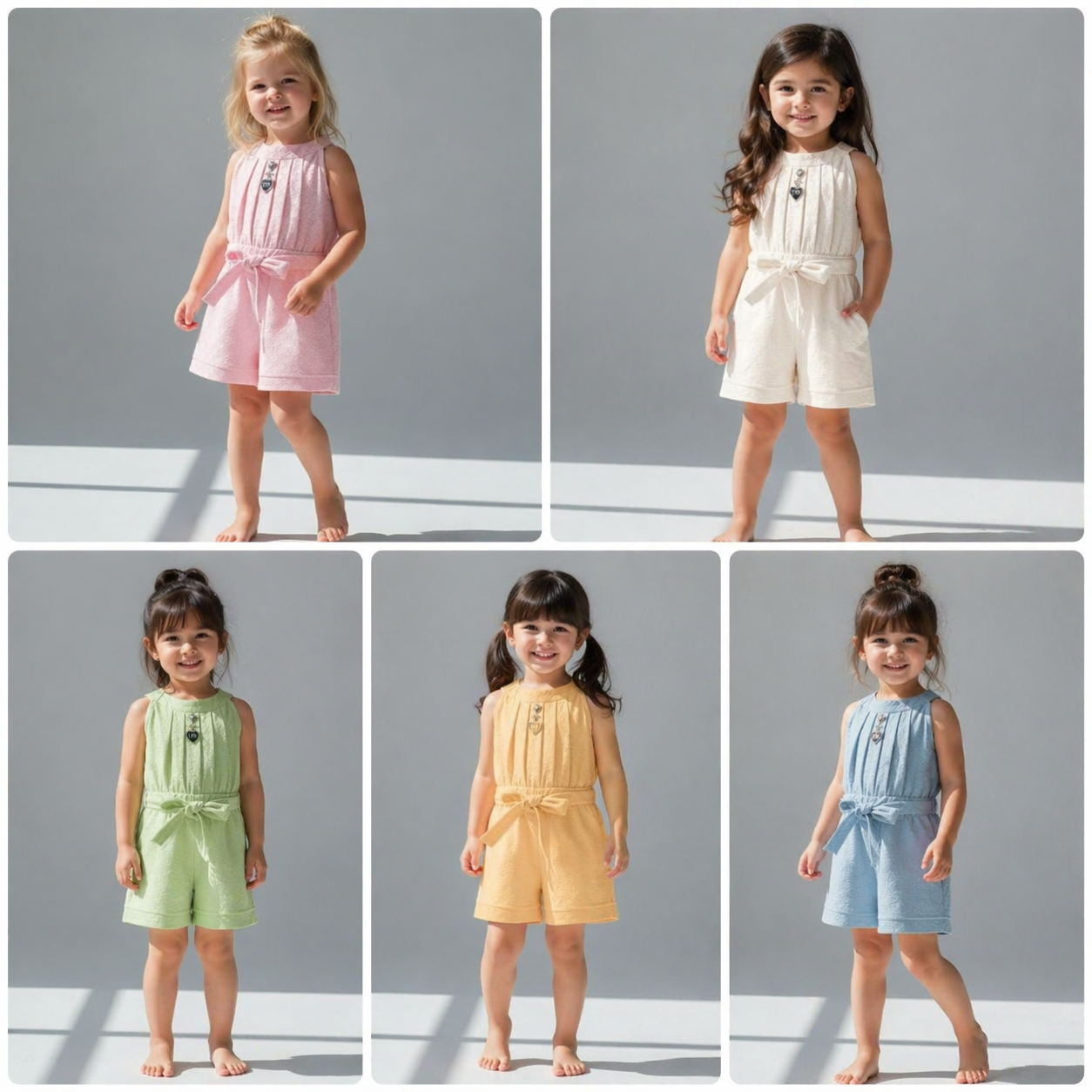 Girls Summer Romper | Soft Cotton Kids Jumpsuit with Belt – Multicolor Collection