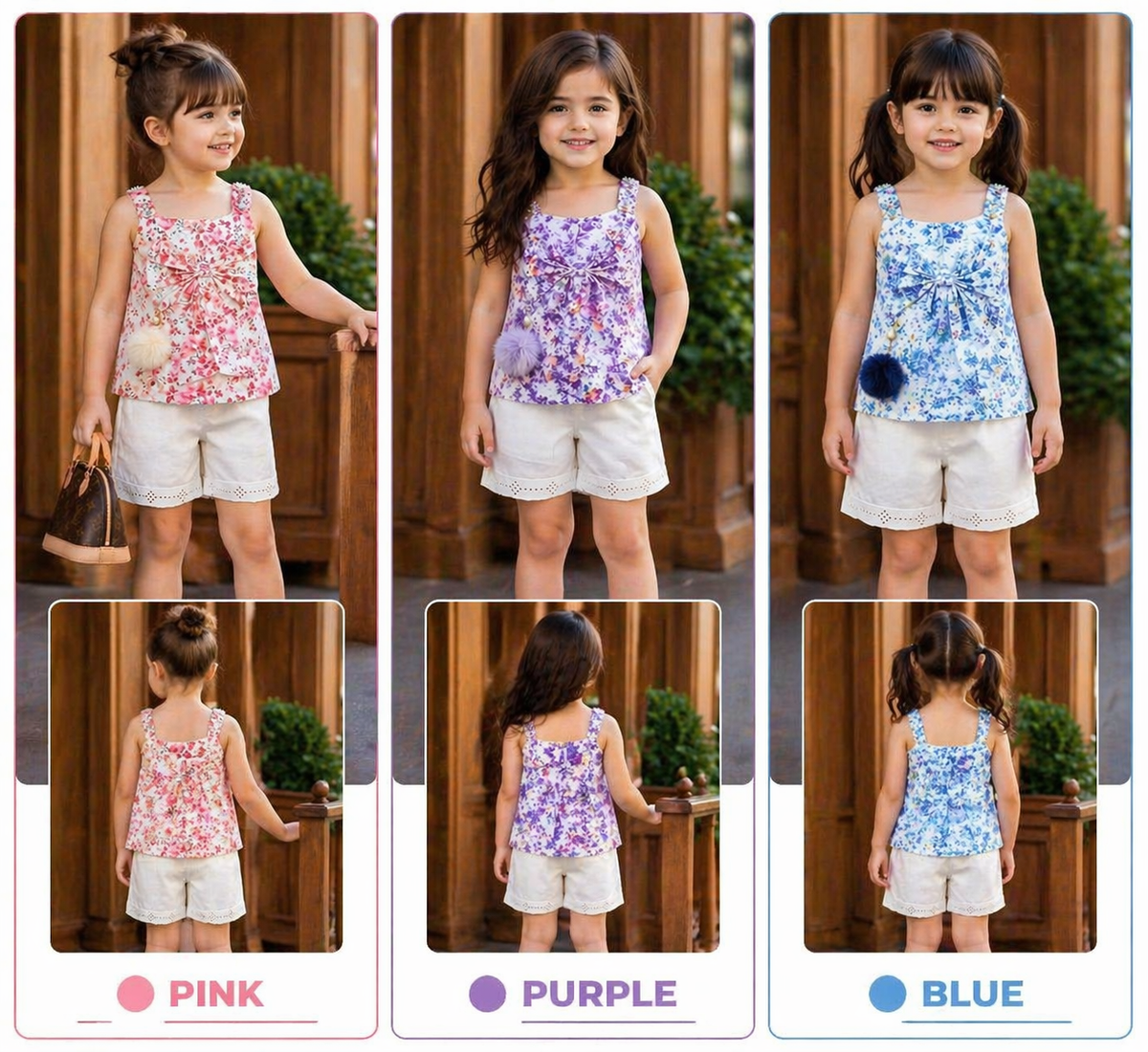 Girls Floral Summer Dress Set | Cotton Printed Top & Shorts with Keychain