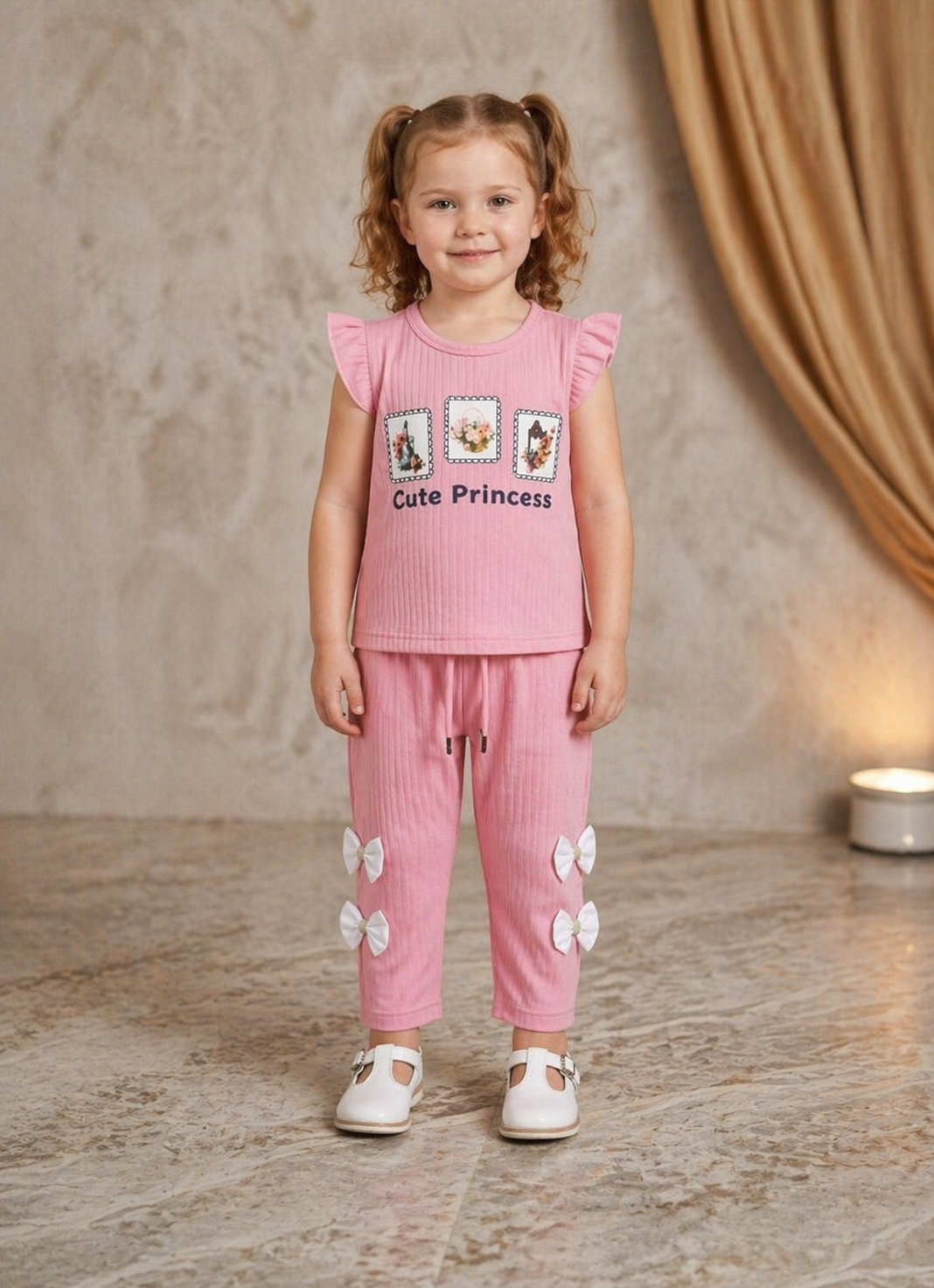 Girls 2 Pcs Cute Princess Outfit – China Yarn Cotrai Fabric