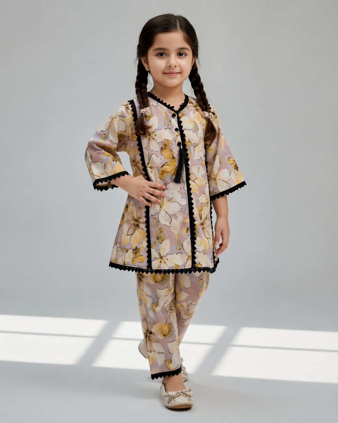 Girls 2 Pcs Printed Cotton Outfit – Button Dori Design