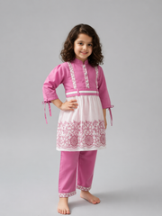 Kids Embroidered Lawn Suit – 2 Colors (Green & Pink)