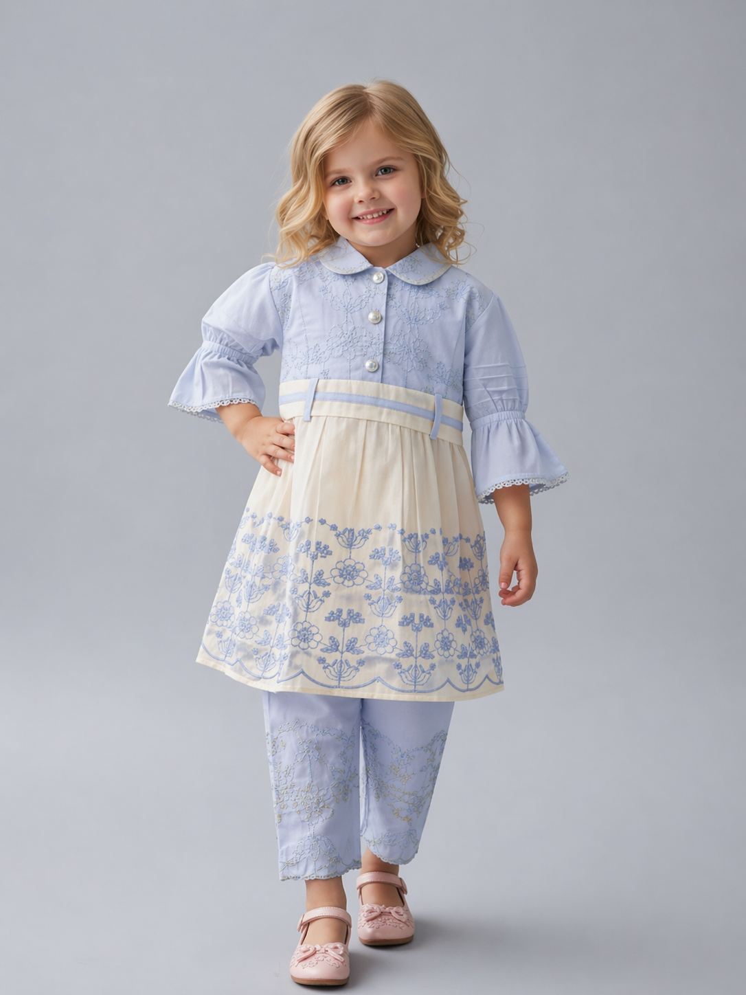 Kids Embroidered Lawn Suit – Pink & Blue