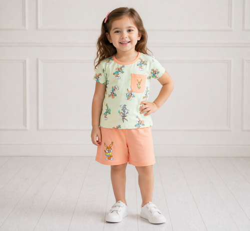 Girls Cartoon Printed Summer Co-Ord Set – Fine Jersey Fabric