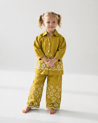Girls Mustard Embroidered Co-Ord Set – Soft Poplin Fabric