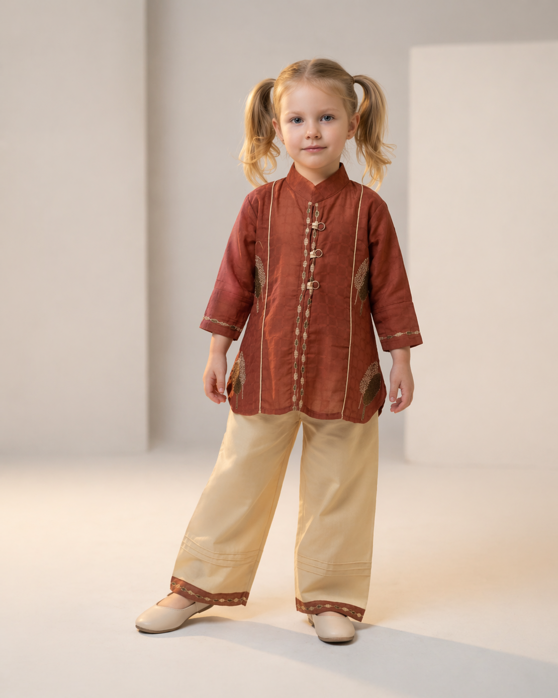 Girls Embroidered Cotton Lawn Dress Set –  Kurti with Trouser