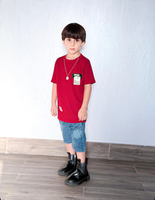 Boys Maroon T-Shirt & Denim Cargo Shorts Set (4–7 Years) | Summer Co-Ord Outfit