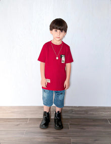 Boys Maroon T-Shirt & Denim Cargo Shorts Set (4–7 Years) | Summer Co-Ord Outfit