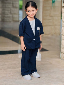 Kids 3 Piece Casual Co-Ord Set (6–8 Years) | T-Shirt, Cardigan & Wide Leg Pants