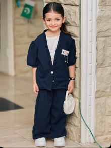 Kids 3 Piece Casual Co-Ord Set (6–8 Years) | T-Shirt, Cardigan & Wide Leg Pants