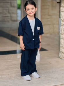 Kids 3 Piece Casual Co-Ord Set (6–8 Years) | T-Shirt, Cardigan & Wide Leg Pants