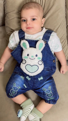 Baba Baby Bunny Denim Dungaree Set with Printed T-Shirt | 2 Piece Outfit