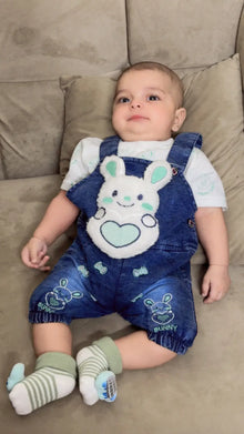 Baba Baby Bunny Denim Dungaree Set with Printed T-Shirt | 2 Piece Outfit