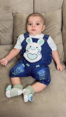 Baba Baby Bunny Denim Dungaree Set with Printed T-Shirt | 2 Piece Outfit