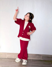 Kids 3 Piece Casual Co-Ord Set (6–8 Years) | T-Shirt, Cardigan & Wide Leg Pants