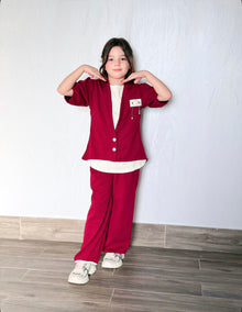 Kids 3 Piece Casual Co-Ord Set (6–8 Years) | T-Shirt, Cardigan & Wide Leg Pants
