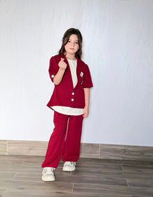 Kids 3 Piece Casual Co-Ord Set (6–8 Years) | T-Shirt, Cardigan & Wide Leg Pants