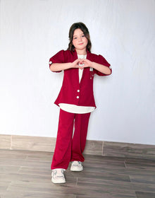 Kids 3 Piece Casual Co-Ord Set (6–8 Years) | T-Shirt, Cardigan & Wide Leg Pants