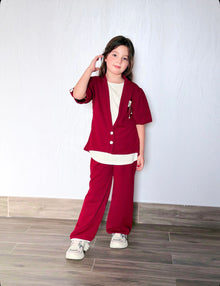 Kids 3 Piece Casual Co-Ord Set (6–8 Years) | T-Shirt, Cardigan & Wide Leg Pants