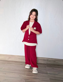 Kids 3 Piece Casual Co-Ord Set (6–8 Years) | T-Shirt, Cardigan & Wide Leg Pants