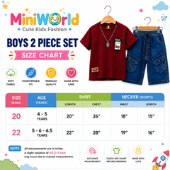 Boys Maroon T-Shirt & Denim Cargo Shorts Set (4–7 Years) | Summer Co-Ord Outfit