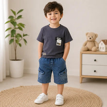 Boys Maroon T-Shirt & Denim Cargo Shorts Set (4–7 Years) | Summer Co-Ord Outfit